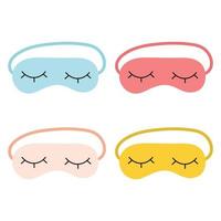 Set of sleep mask for eyes. Night accessory to sleep, travel and recreation. A symbol of pajama party. Isolated vector illustration on white background