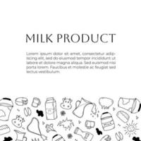 Doodle banner with milk products with free place for text on white background vector