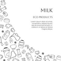 Doodle banner with milk products with free place for text on white background vector