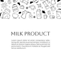 Doodle banner with milk products with free place for text on white background vector