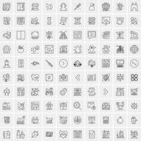 paquete de 100 iconos de líneas universales para móviles y web vector