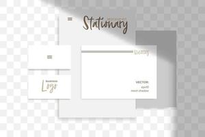 Stationery business branding mockup in realism style with transparent shadow light effect overlay. Mesh grid. Presentation your design card, poster, stories vector