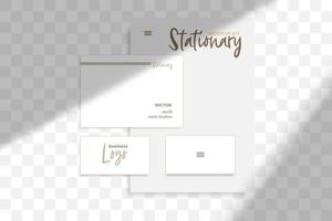 Stationery business branding mockup in realism style with transparent shadow light effect overlay. Mesh grid. Presentation your design card, poster, stories vector