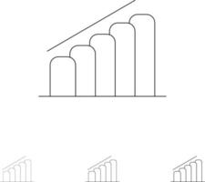 análisis del informe de progreso del gráfico conjunto de iconos de línea negra en negrita y delgada vector