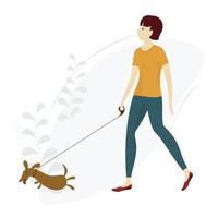 chica paseadora de perros vector