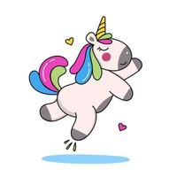 Cute pink unicorn in a jump. Vector illustration in a flat style