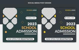 diseño de publicaciones en redes sociales de admisión a la escuela, banners web con plantilla de variación de color, conjunto de plantilla de banner cuadrado editable vector