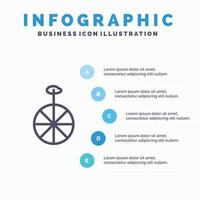 rueda ciclo circo azul infografía plantilla 5 pasos vector línea icono plantilla