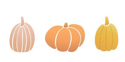 Various pumpkins vector illustration set. Autumn symbol. Gradient vegetables. Harvest time.