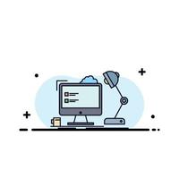 workplace workstation office lamp computer Flat Color Icon Vector