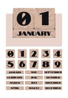 Wooden cube calendar isolated. Commemorative date constructor. Date and month. Vector illustration.