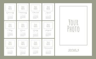 Wall calendar template for 2023 year. Set of 12 months. 2023. Concept, vector editable calender page template for photo. Planner design. Vertical.