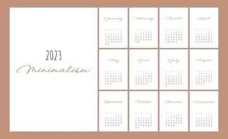 Calendar 2023 Trendy Minimalist Style. Set of 12 pages desk calendar. 2023 minimal calendar planner design for printing template. vector illustration