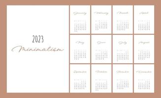 Calendar 2023 Trendy Minimalist Style. Set of 12 pages desk calendar. 2023 minimal calendar planner design for printing template. vector illustration