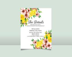 Wedding invitation card template set with beautiful floral leaves vector