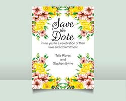 Beautiful blooming floral wedding invitation card set vector