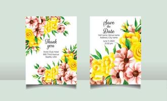 Beautiful blooming flower watercolor wedding invitation card vector