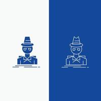 Detective. hacker. incognito. spy. thief Line and Glyph web Button in Blue color Vertical Banner for UI and UX. website or mobile application vector