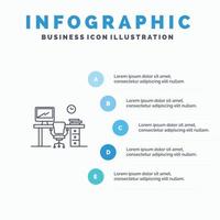 Office Space Chair Office Table Room Line icon with 5 steps presentation infographics Background vector