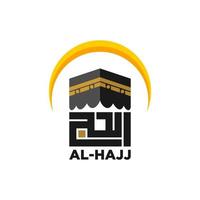 Hajj arabic calligraphy with Kaaba in mecca. Kaaba icon. Kaaba icon for hajj mabrour. Kaaba vector illustration.