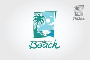 The Beach Vector Logo Template. Panoramic illustrated logo for leisure club, tropical theme cafe, travel agency, leisure place.