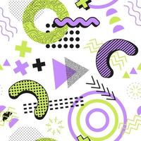 Seamless abstract Pattern. Memphis Elements Texture. Green and purple colors. vector