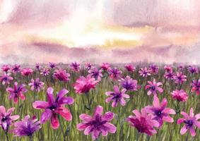 Beautiful purple flowers watercolor vector