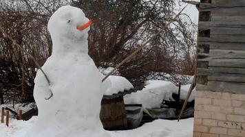 Snowman with branch arms and a carrot nose video