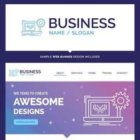 Beautiful Business Concept Brand Name Blueprint. circuit. electronics. engineering. hardware Logo Design and Pink and Blue background Website Header Design template. Place for Slogan .Tagline. vector