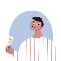 Happy young man at celebration party. Birthday or New Year eve. Vector flat illustration, isolated on a white background.