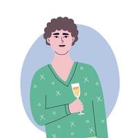 joven feliz en la fiesta de celebración. cumpleaños o nochevieja. ilustración plana vectorial, aislada en un fondo blanco. vector