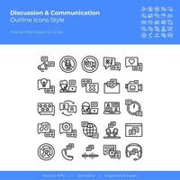 conjunto de iconos de discusión y comunicación. contiene tales iconos, discusión, conferencia, video, debate, mediador. vector
