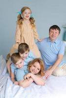 Portrait enjoying happy smile love caucasian family father and mother, parents photo