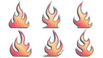 Set of the burning flame stickers or badges vector