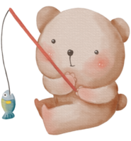 Cute bear animal character watercolor png