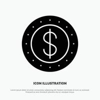 Dollar Coin Cash solid Glyph Icon vector