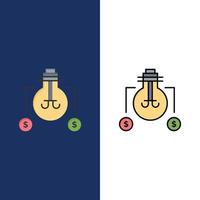Bulb Idea Solution Dollar  Icons Flat and Line Filled Icon Set Vector Blue Background