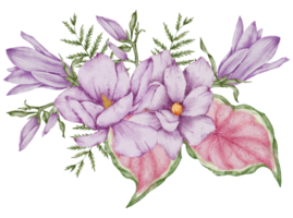 aquarela violeta floral botânico png