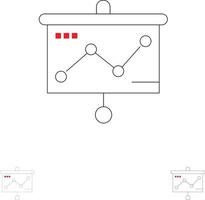 conjunto de iconos de línea negra delgada y audaz de proyector gráfico de presentación de gráfico vector