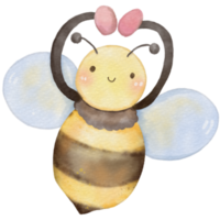 Cute bee animal character watercolor png