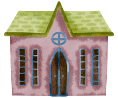petite maison aquarelle dessin animé mignon png