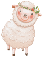 Cute sheep animal character watercolor png