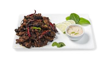 Indian traditional Beef  with mayonnaise Served in ceramic tray photo