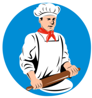 chef cuisinier boulanger tenant pétrissage rouleau à pâtisserie png