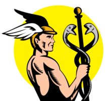 Hermes of kwik Holding een caduceus png