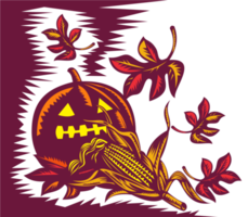 Halloween jack o lantern pumpkin with corn png