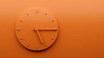 Minimal Orange clock 5 15 quarter past Five o'clock abstract Minimalist wall clock Five fifteen 3d Illustration photo