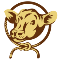 Cow mascot with tied square knot rope png