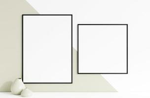 maqueta minimalista de marco de fotos negro limpio colgada en la pared. representación 3d