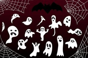 Bat, web and ghosts. Halloween background vector